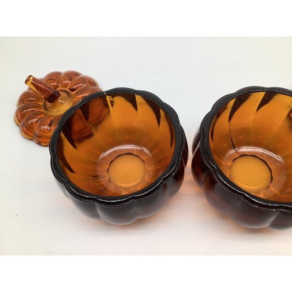 Burnt Orange Colored Heavy Lidded Glass Pumpkins, Set of 2 - Picture 6 of 12